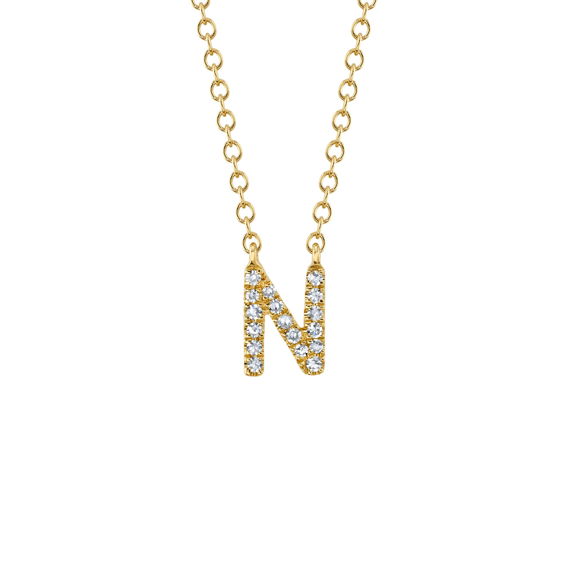 Shy Creation Initials Yellow Gold and Diamond Pave Letter N Necklace Maison Birks